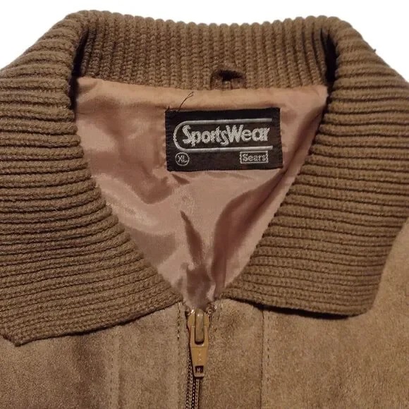 Vintage 60-70's SEARS Sportswear Leather Suede Knit Sweater Bomber Jacket XL Tan - Picture 11 of 15
